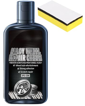 Kit di riparazione graffi ruote 120g crema in alluminio | rimozione graffi mozzi in acciaio con spugna strumento, efficiente per cerchioni auto, lucidatura cerchi in lega