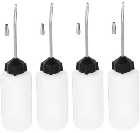 Mikikit 4 Aplicadores de Aceite y Proyectos de Costura para Uso Industrial Boquilla Larga de Hierro, Tapa Roscada, Capacidad 120 Ml, Diseño a Prueba de Fugas para Máquina de Coser