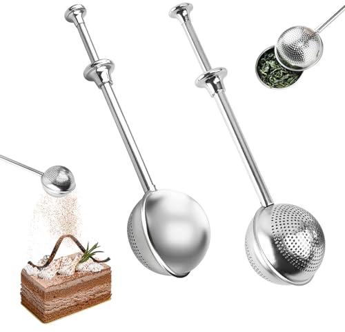 2 Piezas Colador de Té de Mango Largo Infusor de Te Acero Inoxidable Filtro de Té de Bolas para té en Hojas Suelta Especias Café Harina Azúcar(1 x Medio Agujero 1 x Agujero Grande)