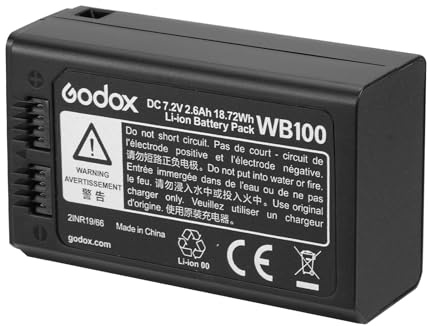 Godox WB100 Batería AD100PRO Battery WB100 de 7,2 V/2600 mAh para Flash Anular Godox V1C, V1N, V1S, V1F, V1O, V1P y Flash AD100PRO ((2024) WB100)