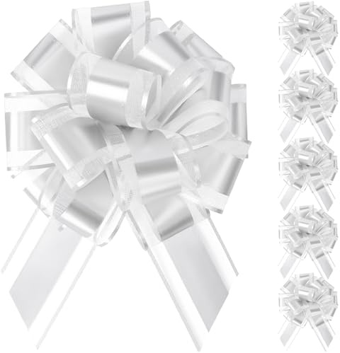 poeland 6 Stück Zieh-Schleifen, Schleifen dekorieren zum Geschenkeverpacken für Geschenkverpackung, Partydekoration, Autoschleifen Hochzeit, Valentinstag, Geburtstagsdekorationen (Weiß)