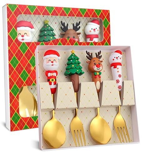 Arbolisse Vaisselle de Noel, Cadeau Fille 5 6 7 8 Ans, Paquet de 6 Couvert Enfant Cuillères de Noël Cuillères à thé à Dessert,6 Styles Différents, Avec Emballage Cadeau