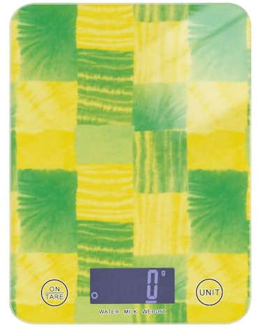 Tie-dye irregolare in giallo-verde scala conteggio calorie per cibo peso 5 kg/5 g, bilancia digitale portatile da cucina con 4 unità per spezie Keto cottura báscula para pesar Personas