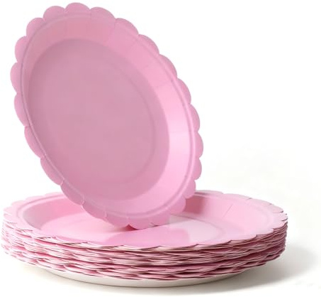 VARHHUXHA Lot de 40 assiettes en carton rose de 22,5 cm pour anniversaire, mariage, fiançailles, Noël, fête prénatale