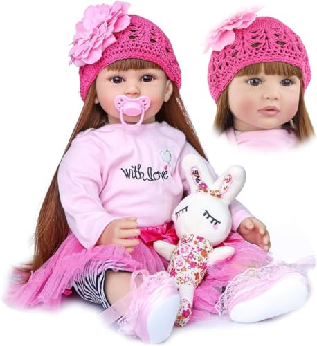 TERTYRES Reborn Baby Mädchen 24Zoll 60cm Lebensecht Babypuppen Weiches Vinylsilikon Baumwolle Körper Wie Echtes Neugeborene Reborns Puppen Kleinkind