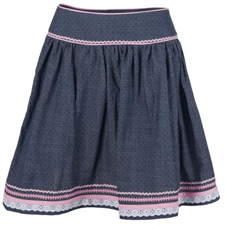 Ramona Lippert Trachtenrock Finja, Jeansblau mit Rosa Bordüre, 60 cm, Dirndlrock mit Spitzenbesatz und Zierband (DE/NL/SE/PL, Numerisch, 40, Regular, Regular, Blau)