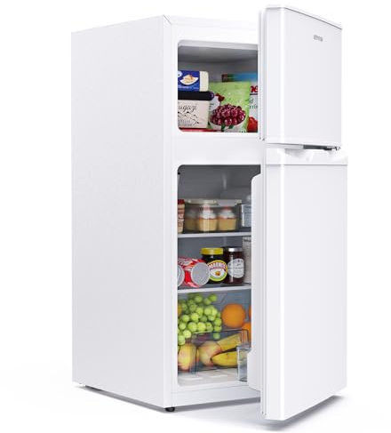 Upstreman 84L Kühl Gefrierkombination, Kühlschrank mit Gefrierfach oben, 39dB Leise und LED Beleuchtung，Kleiner Kühlschrank mit 2 Wechselbare Tür, TM84 Weiß