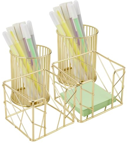 GOMAKERER 2 Packung Notizzettelhalter Und Stifthalter Aus Metall Großes Öffnungsdesign Goldenes Schreibtisch Organizer Set Aus Metall Für Haftnotizen Büro Heim Schreibtisch Arbeitsbereich Zubehör