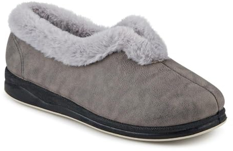 Pavers Womens Wide Fit Memory Foam Cosy Slippers Grey Size 6 | Autumn Winter Collection | Full Slipper Slipper | Pull On | Flat | Memory Foam Insole