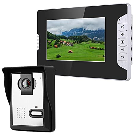 Visiophone Sans Fil, 7 pouces vidéo porte téléphone sonnette interphone Kit 1 caméra 1 moniteur Vision nocturne avec caméra étanche
