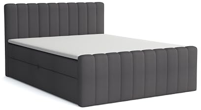 Generisch Boxspringbett mit Bettkasten 160x200cm, Polsterbett mit Bonellmatratze Topper Doppelbett mit Stauraum gepolstertes Kopfteil, Doppelbett Schlafzimmer Härtegrad H3, Swing 19 - dunkelgrau