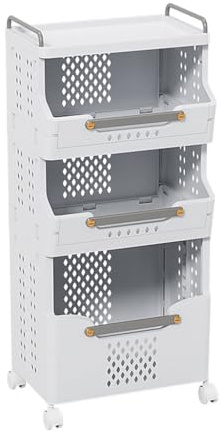 Carrello da cucina, carrello per lavanderia con maniglia e ruote - Cestino pieghevole in plastica con ruote, carrello portaoggetti multifunzionale a 2/3/4 livelli, per cucina, ufficio, bagno