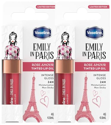Vaseline x Emily i Paris läppolja Rose Amour, tonad läppglans för fylligare läppar (Rose Amour - 2 x 4 g)