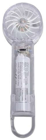 Fdit Tragbarer Mini-Ventilator mit 3 Einstellbaren Windgeschwindigkeiten für Camping und Wandern, Transparenter Hand-Eiskühlventilator (Transparent)