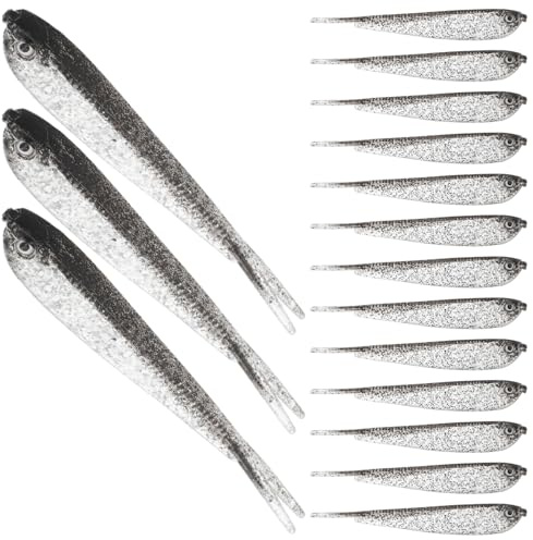 ABOOFAN 60 pièces Leurre Souple Gris Appât Artificiel Simulé Nage Naturel pour Mer et Eau Douce Imitation Réaliste pour Brochet et Truite