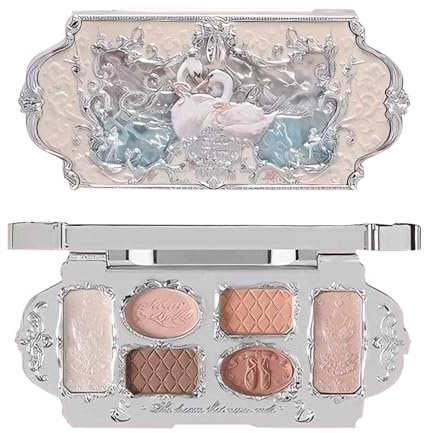 KINDLUME 6 färger ögonmakeup, sminkpalett, ögonskuggpalett med 4 matta toner, 2 diamantglans, svanpräglad design, för daglig naturlig look