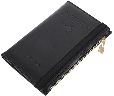 HANABASS Travel Passport Protector and Business Cards Holder Rfid Blocking Pu Leather Cover, Compact Black Travel Document Wallet for Men and Women