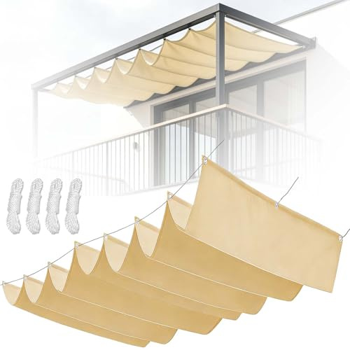 Einziehbar Welle Sonnensegel 75 x 260 cm Wasserdicht UV Schutz Inkl. Ösen & Befestigungsseilen Outdoor Pergola Markise Verstellbar Sonnen Segel für Veranden, Terrassen, Beige