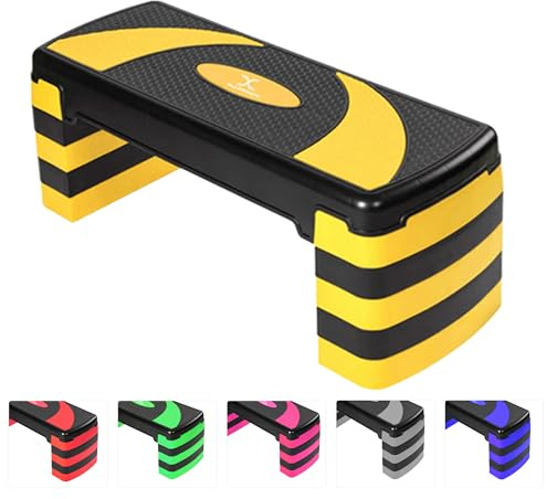 Max Strength Fitness Stepper for Exercise Workout 5 Height Level Adjustable 10cm 15cm 20cm 25cm 30cm Non-Slip Step Platform for Aerobic Exercise Stamina Cardio Yoga Routines Training Yellow Black