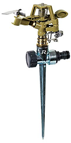 Ribimex Irrigatore a Battente su Picchetto in Metallo con Settore Regolabile 0-360°, Copertura fino a 400 m², Pressione 1-4 Bar, Ideale per Giardini, Prati e Bordure - PRA/AB.1411
