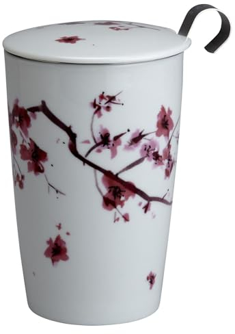 Eigenart TEAEVE® Porzellan Teetasse, Becher mit Sieb und Deckel Cherry Blossom + Geschenkkarton