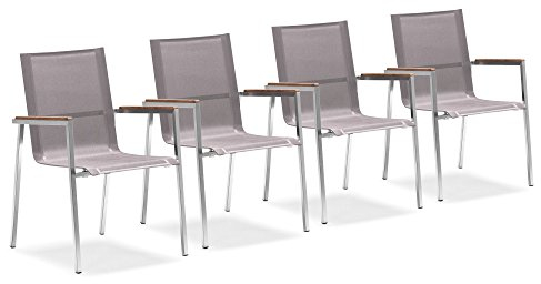 Zelsius 4X Premium Gartenstuhl aus Edelstahl mit Teak Holz Armlehne | 55 x 56 x 88 cm | Taupe | Balkonstuhl für Garten und Terrasse | stapelbar und wetterfest | Terrassenstuhl | 4 Balkonstühle Set