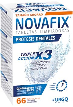 Novafix - Tabletas Limpiadoras Triple Acción - Para prótesis dentales y aparatos de ortodoncia - Caja con 66 unidades (formato ahorro)
