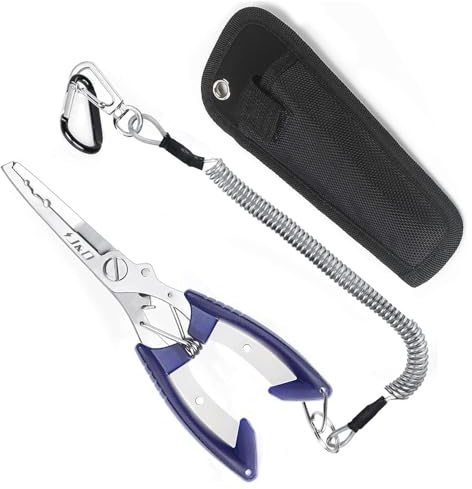 J&D Pinze da Pesca, Forbici da Pesca, Multi-Funzione Acciaio Inox Rimuovere Gancio Strumento con Cordino Avvolgendo di Sicurezza e Nailon Guaina, Leggero Durevole Line Cutter Attrezzatura