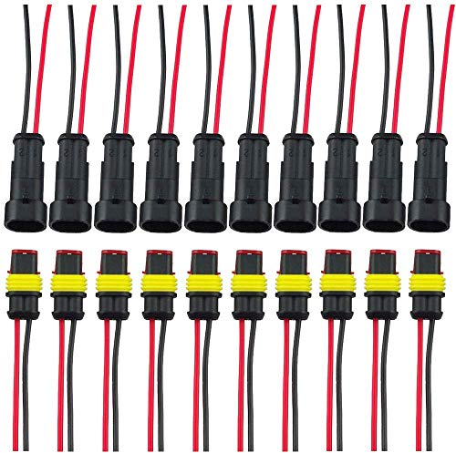 CESFONJER Wasserdicht Schnellverbinder, 10 Paare Kabel Steckverbinder Stecker mit 8cm Draht für KFZ LKW Auto Kayak Boote Roller Motorrad (2 Polig)