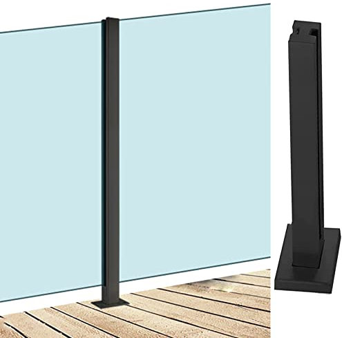 Poteau Garde Corps Verre Pince Balustrade en Verre pour Loft De Terrasse De Piscine, Panneaux De Verre De 10 À 12 Mm, Embouts De Rampe, Pince Carrée en Acier Inoxydable pour Garde-Corps en Verre Noir