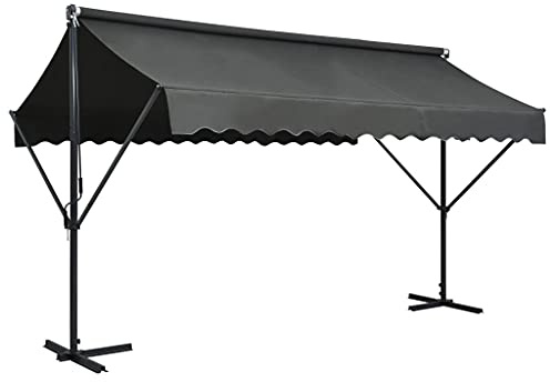 Homgoday Stående markis fristående markis trädgårdsmarkis solskydd terrasstak för trädgård terrass balkong UV-resistent och väderbeständig 400 x 300 cm antracit