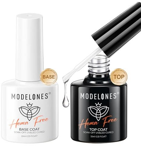 Modelones Base Coat Top Coat UV LED Gel Nagellack Set, 2×10ml Gellack Unterlack & Überlack No Wipe Top Coat Set Nägel Maniküre Kit