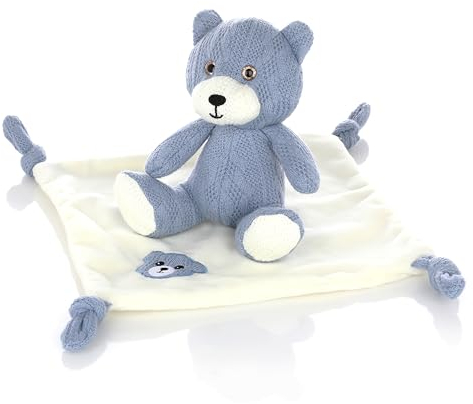 Nordstern Osito de Peluche con Manta de Seguridad, Dudu – Regalo para bebés Recien ncaidos para niñas y niños para en Aspecto de Punto – Accessorios Inicial de Peluche y Oso en Azul
