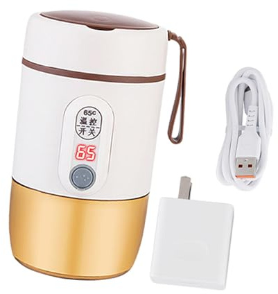 Colcolo Tragbarer Flaschenwärmer, USB, verstellbar, für Kaffee, schnelle Heizung, Reise-Wasserkocher, Temperaturregelung für Picknick im Freien, Auto, Beige