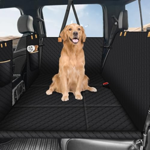 Lekeinchi Hundedecke Auto Rückbank - Auto Hundedecke Rücksitz mit Sechs Stabilen Hartholzplatten und Sicherheitsgurten - Wasserdicht & Kratzfest & Sturzprävention Hundematte für LKW, SUV, Schwarz(L)