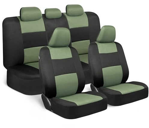 BDK PolyPro - Set completo di coprisedili per auto, colore verde su nero, coprisedili anteriori e posteriori, facili da installare, accessori per auto, camion, furgoni, SUV