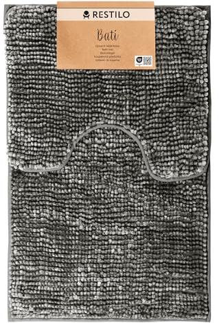 RESTILO Badmatta Toalettmatta Set 50 x 80 cm + 40 x 50 cm Badrumsmattset Halkfri Badrumsmatta Absorberande Duschmatta Vattenabsorberande Stål Bati