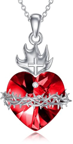 PROESS Collana con ciondolo a forma di cuore di Gesù, in argento Sterling 925, corona di spine, cuore sacro di Gesù, amuleto cristiano, regalo per le donne, geeignet, Argento sterling, Nessuna pietra