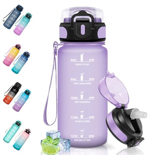 Motswedi Borraccia 500ml, a Prova di Perdite, Borraccia con Cannuccia, Reutilizables, Senza BPA, Borracce Motivazionale per Scuola, Palestra, Running, Ciclismo, Viola chiaro