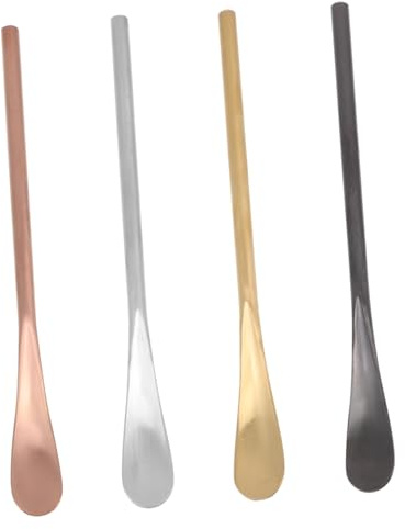 CIYODO 4 Piezas Cucharas Agitadoras de Café Inoxidable Diseño Japonés con Mango y Acabado Plata Rosa y Negro Resistentes y Suaves para Bebidas y Postres Casa o Bar Reutilizable