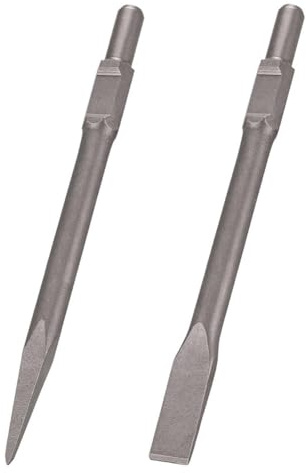Malloy 2pc 1-3/16 Inch Hex Chisel Set with Point & Flat Chisels for Heavy Duty Electric Demolition Jack Hammer Concrete Breaker