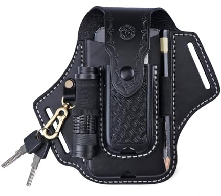 Tourbon - Gaine en Cuir pour Outils Multifonctions pour Ceinture EDC - Organiseur de Poche pour téléphone pour Hommes avec Lampe de Poche, Porte-Stylo et Porte-clés