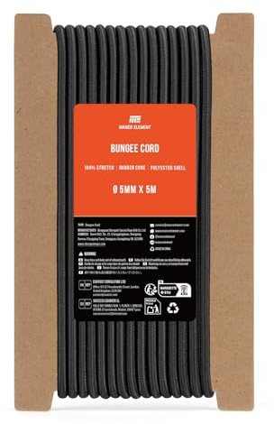 Manco Element Gummirep 5mm x 5m Gummisnöre Elastisk Snöre Sladd | Gummi & Polyester, Expanderrep, 100% Stretch, för Presenning, Släpvagn, Tältstång, Kajak, Ryggsäck, Spole