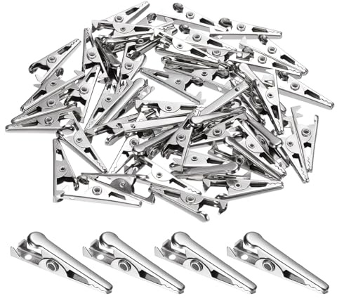 sourcing map 50pcs Alligator Clips 24mm Small Steel Crocodile Clamps for Multimeter Laboratory Electric Battery Testing Cable Lead Clip, Silver