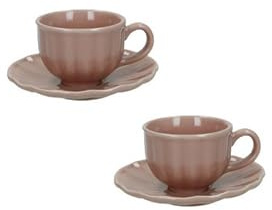 BRANDANI set 2 pezzi tazzina caffè con piattino in porcellana stoneware Calipso rosa cipria