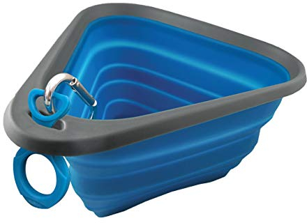Kurgo Mash N' Stash, Cuenco de Viaje para Perro, Cuenco Plegable de Silicona, Bebedero Comedero Portátil, sin BPA, para Senderismo, con Mosquetón, Azul, L, Grande