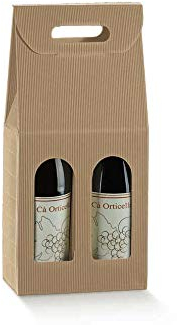 10 scatole per 2 bottiglie vino verticali modello bordolese, borgognotta robuste strenne natalizie cartone accoppiato e maniglia esterna cm.18x9x38,5h - 2 ONDA AVANA