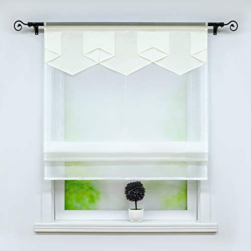 Joyswahl Voile Raffrollo Modernes Bändchenrollo mit farbigem Abschluss »Anita« Wohnzimmer transparent Gardinenschal mit Tunnelzug BxH 120x140cm Beige 1er Pack