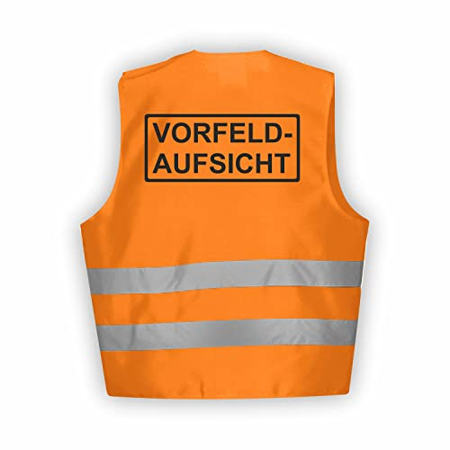 Fassbender-Druck WARNWESTEN - Sicherheitsweste ORANGE Warnweste nach EN ISO 20471 zertifiziert - Warn Weste VORFELDAUFSICHT - Unisex mit hochwertigem Reflektorstreifen (ORANGE I M/L I 3er Set)