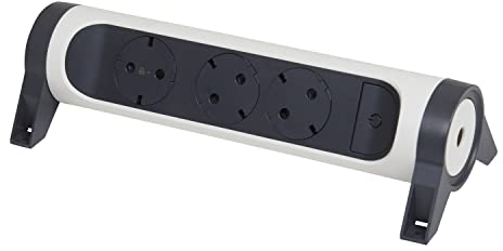LEGRAND Regleta de enchufes, con Interruptor, Enchufe múltiple con 3 Tomas de Corriente, sin Cable, Color Blanco/Gris Oscuro 694543